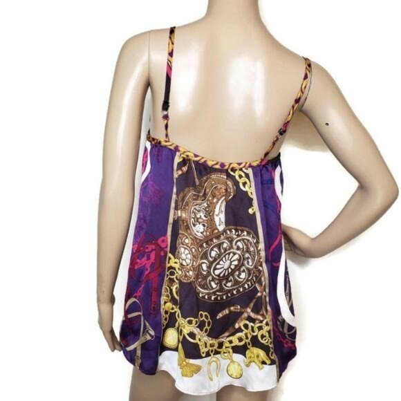 Express Women Purple Multicolor Chain Print Satin Tie-Front Camisole tank Top xs - Picture 5 of 7